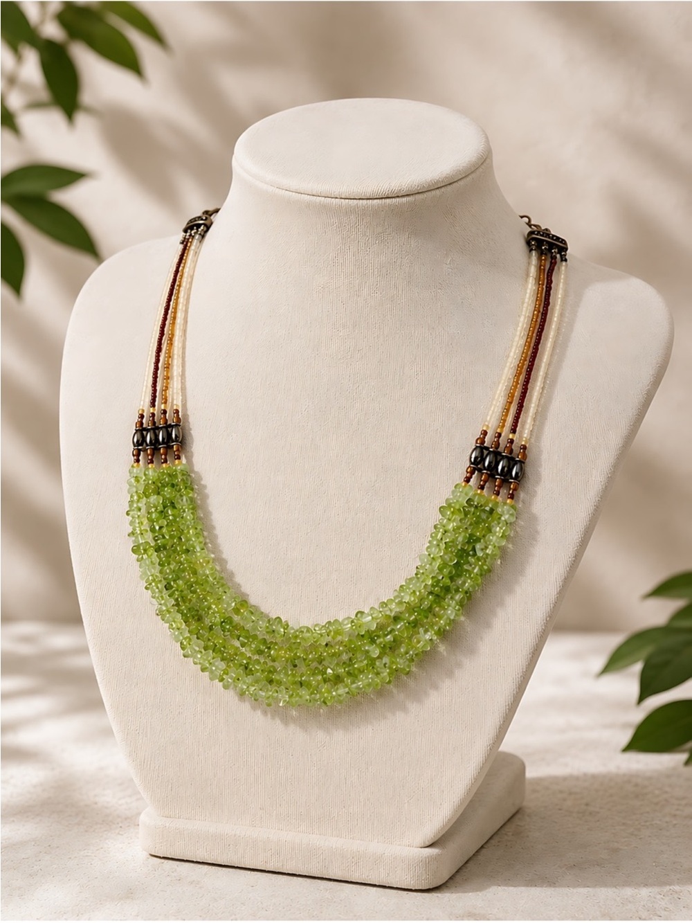 Vintage New Napure Artisan Signed Genuine Peridot Beaded Adjustable Necklace